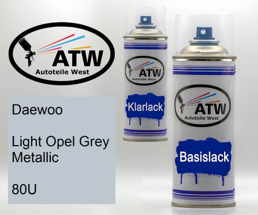 Daewoo, Light Opel Grey Metallic, 80U: 400ml Sprühdose + 400ml Klarlack - Set, von ATW Autoteile West.